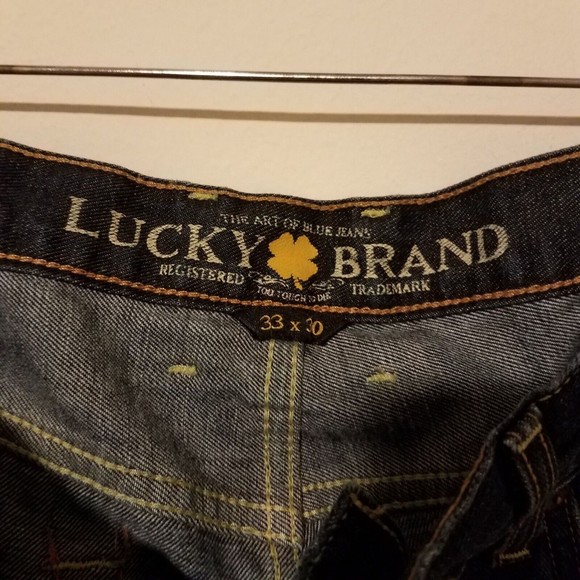 Lucky Brand Men's Size 33x30 227 Slim Boot Fit Jeans Button Fly Dark Wash Frayed - Picture 6 of 8